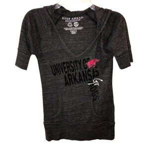 University of Arkansas Step Ahead Medium Gray Short Sleeve Hoodie Shirt Top M